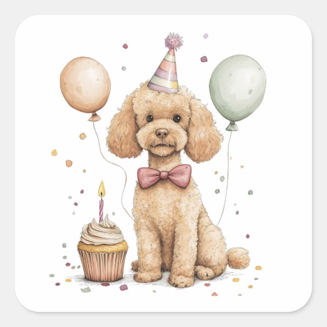 Birthday Standard Poodle Dog Square Sticker (Front)