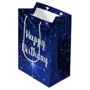 Birthday Star Galaxy On Blue  Medium Gift Bag