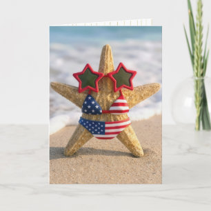 Birthday Starfish Wearing American Flag Bikini  Card