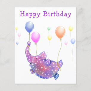 Birthday Starry Elephant Flying Colourful Balloons Flyer