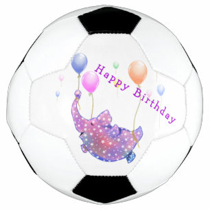 Birthday Starry Elephant Flying Colourful Balloons Football