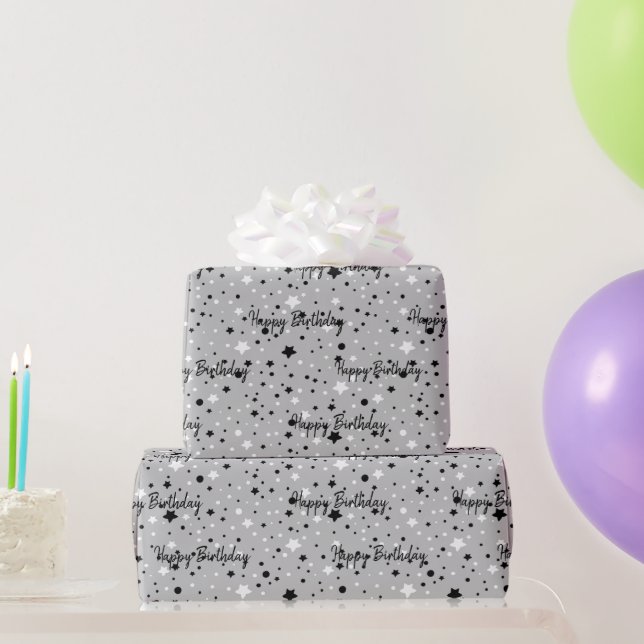 Birthday Stars On Grey Wrapping Paper (Party Gifts)