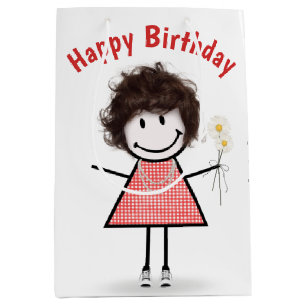Birthday Stick Figure Girl In Sneakers Medium Gift Bag