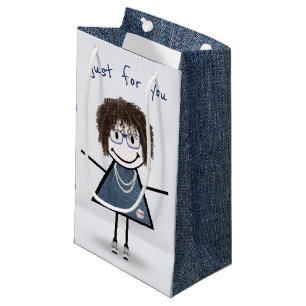 Birthday Stick Figure Girl In Sneakers Small Gift Bag