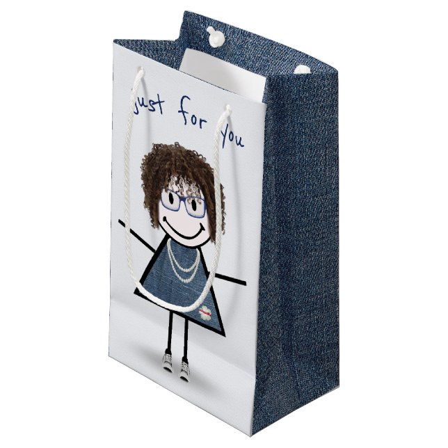 Birthday Stick Figure Girl In Sneakers   Small Gift Bag (Front Angled)