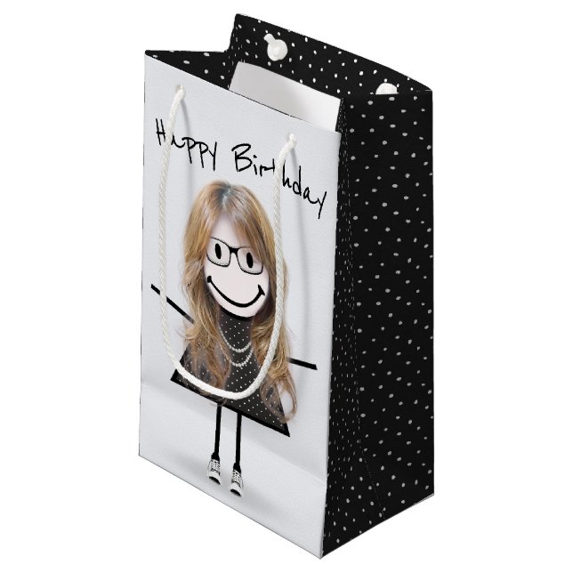 Birthday Stick Figure Girl In Sneakers  Small Gift Bag (Front Angled)