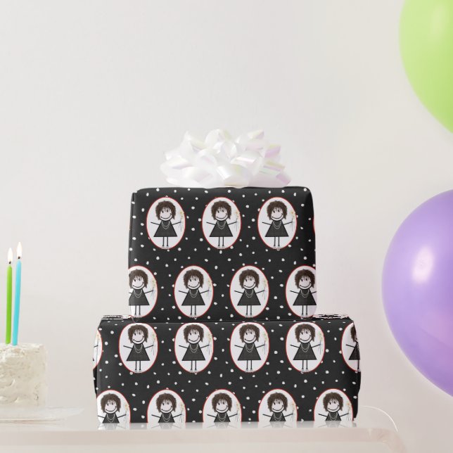 Birthday Stick Figure Girl In Sneakers Wrapping Paper (Party Gifts)