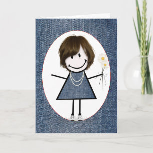 Birthday Stick Figure Girl with Daisies  Card