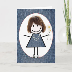 Birthday Stick Figure Girl with Daisies  Card