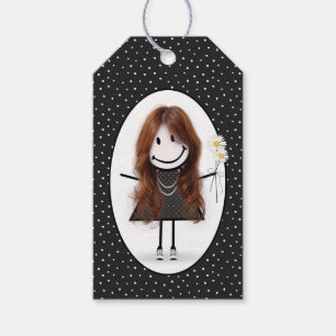 Birthday Stick Figure Girl with Daisies   Gift Tags