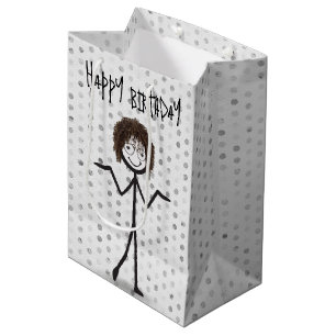 Birthday Stick Figure Girl With Hair and Glasses Medium Gift Bag