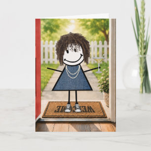 Birthday Stick Figure Girl with Martini Card