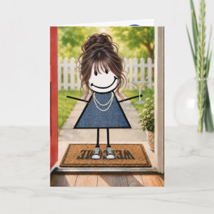 Birthday Stick Figure Girl with Martini Card