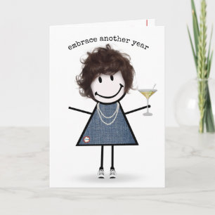 Birthday Stick Figure Girl with Martini Card
