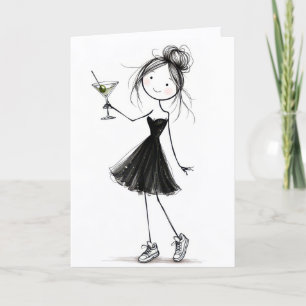 Birthday Stick Figure Girl with Martini Card