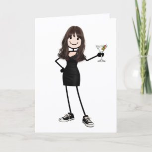 Birthday Stick Figure Girl with Martini Card