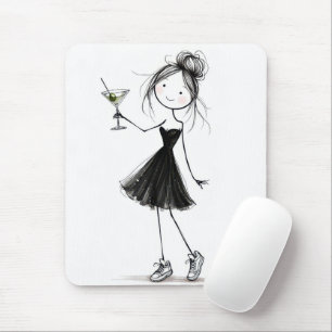 Birthday Stick Figure Girl with Martini Mouse Mat