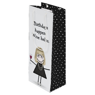 Birthday Stick Figure Girl with Red Wine Glass   Wine Gift Bag