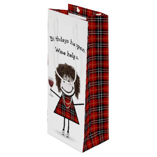 Birthday Stick Figure Girl with Red Wine   Wine Gift Bag