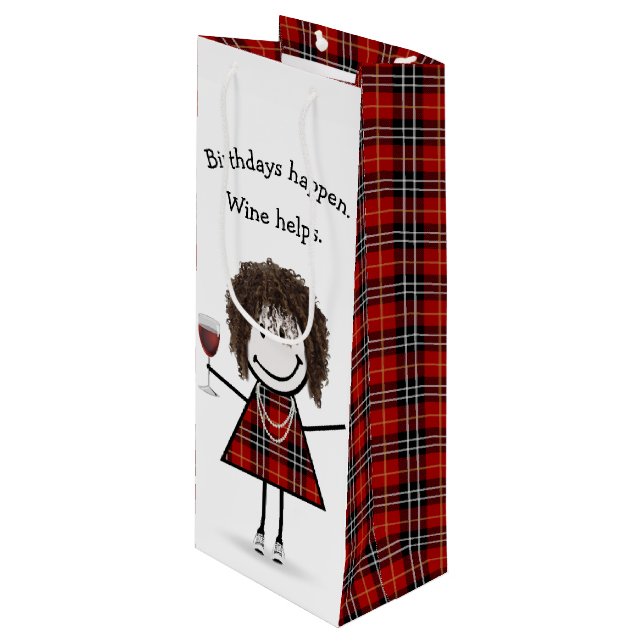 Birthday Stick Figure Girl with Red Wine   Wine Gift Bag (Front Angled)