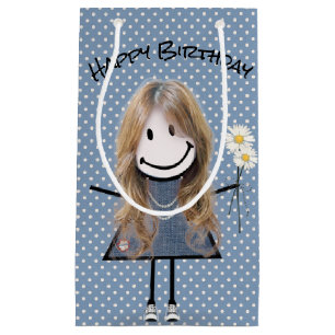 Birthday Stick Figure Girl With Sneakers On Dots Small Gift Bag