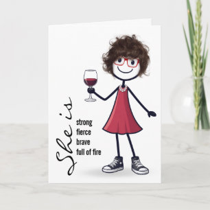 Birthday Stick Figure Girl with Wine Glass Card