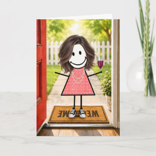 Birthday Stick Figure Girl With Wine Glass Card