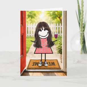 Birthday Stick Figure Girl With Wine Glass Card