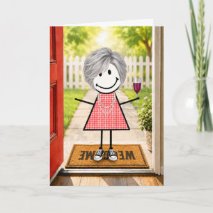 Birthday Stick Figure Girl With Wine Glass Card
