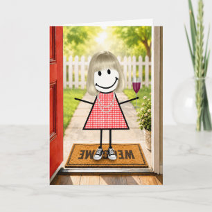 Birthday Stick Figure Girl With Wine Glass Card