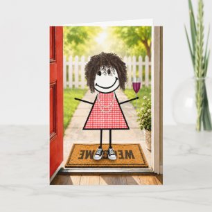 Birthday Stick Figure Girl With Wine Glass Card