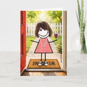 Birthday Stick Figure Girl With Wine Glass Card
