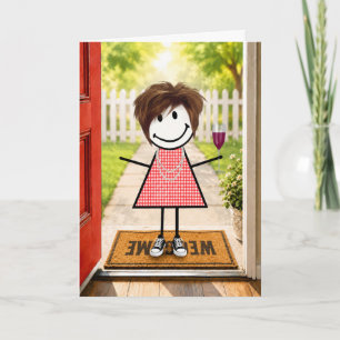 Birthday Stick Figure Girl With Wine Glass Card