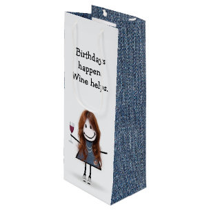 Birthday Stick Figure Girl with Wine Glass Gift Bag