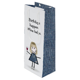 Birthday Stick Figure Girl with Wine Glass  Gift Bag
