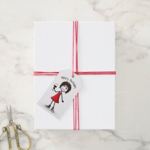 Birthday Stick Figure Girl With Wine Glass Gift Tags
