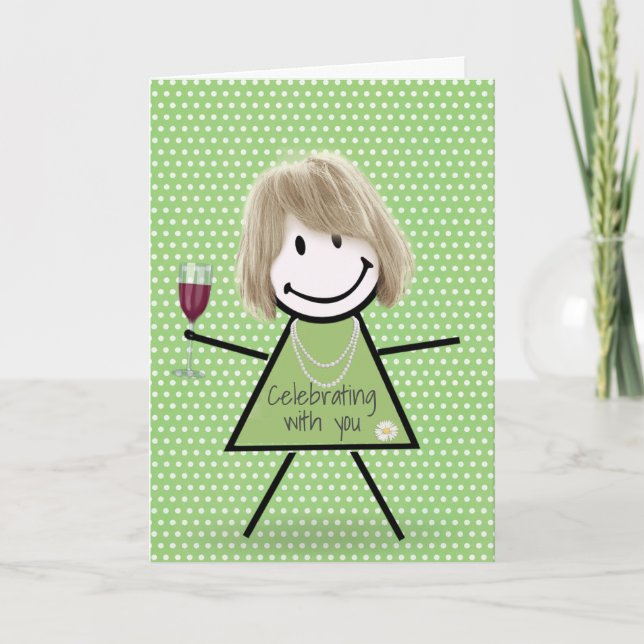 Birthday Stick Girl On Polka Dots   Card (Front)