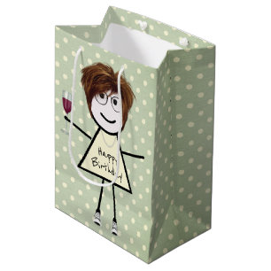 Birthday Stick Girl On Polka Dots  Medium Gift Bag