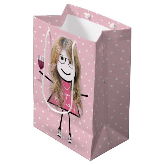 Birthday Stick Girl On Polka Dots Medium Gift Bag (Front Angled)