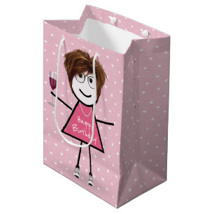 Birthday Stick Girl On Polka Dots Medium Gift Bag