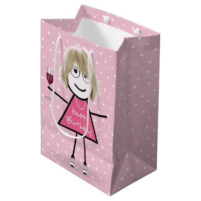 Birthday Stick Girl On Polka Dots  Medium Gift Bag (Front Angled)
