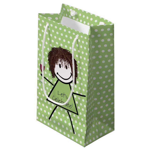 Birthday Stick Girl On Polka Dots   Small Gift Bag (Front Angled)