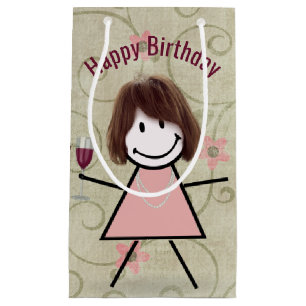 Birthday Stick Girl On With Red Wine  Small Gift Bag