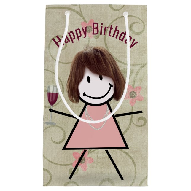 Birthday Stick Girl On With Red Wine  Small Gift Bag (Front)