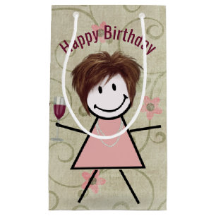 Birthday Stick Girl On With Red Wine Small Gift Bag
