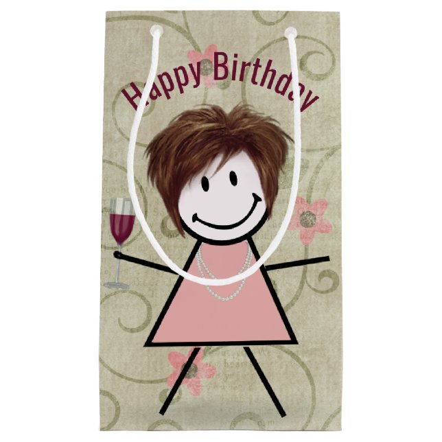 Birthday Stick Girl On With Red Wine Small Gift Bag (Front)
