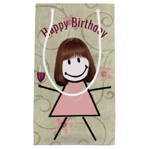Birthday Stick Girl On With Red Wine Small Gift Bag