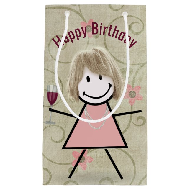 Birthday Stick Girl On With Red Wine Small Gift Bag (Front)