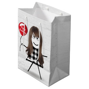 Birthday Stick Girl with Balloon on Wood Medium Gift Bag