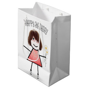 Birthday Stick Girl with Daisy Bouquet Medium Gift Bag